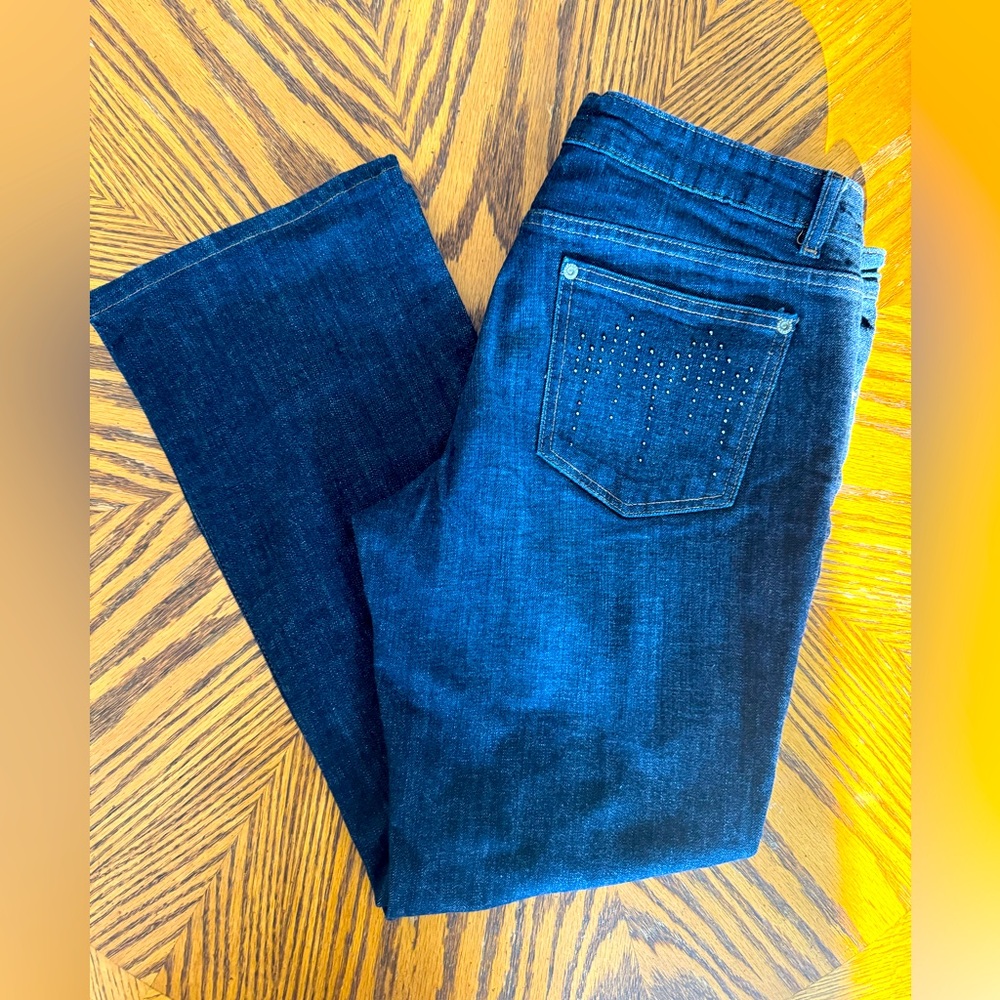 Axcess women’s size 14 denim jeans bootcut stretch dark wash bling detail EUC